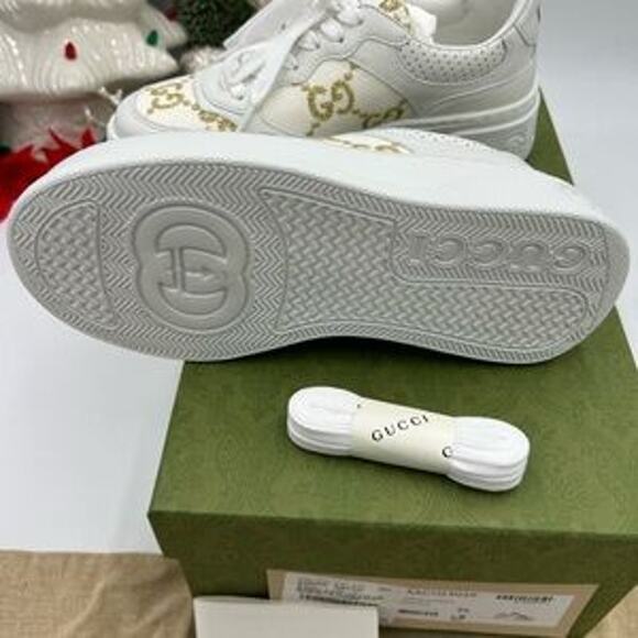 Gucci Women's platform low top sneakers in white leather with gold lame size 36 - Picture 3 of 10